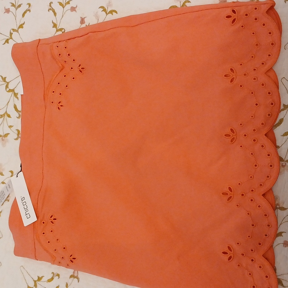 New Chico's Coral Mini Skirt with Scalloped Hem